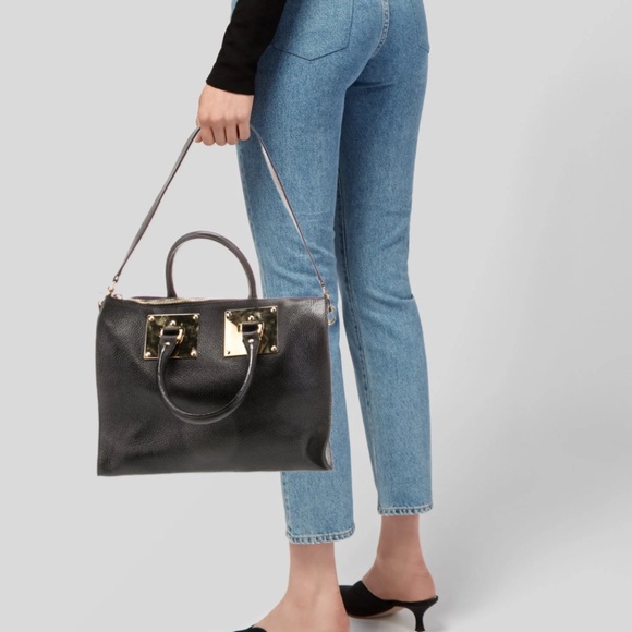 Sophie Hulme Top Handle Bag Black Leather Gold-Tone Hardware - Picture 3 of 5